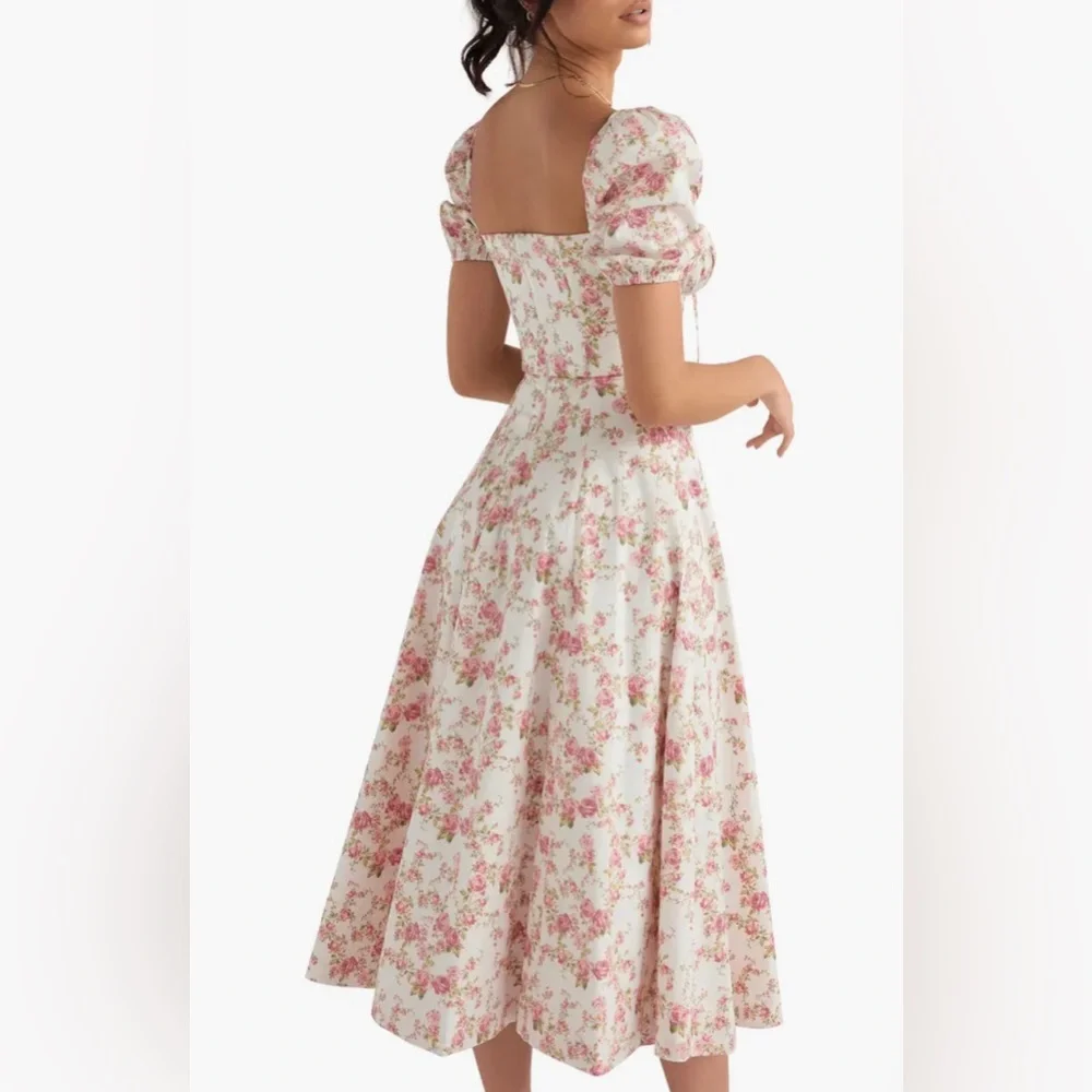 HOUSE OF CB Tallulah Floral Cotton Blend Sundress (Size XS) (White/Pink Floral) - Picture 4 of 9
